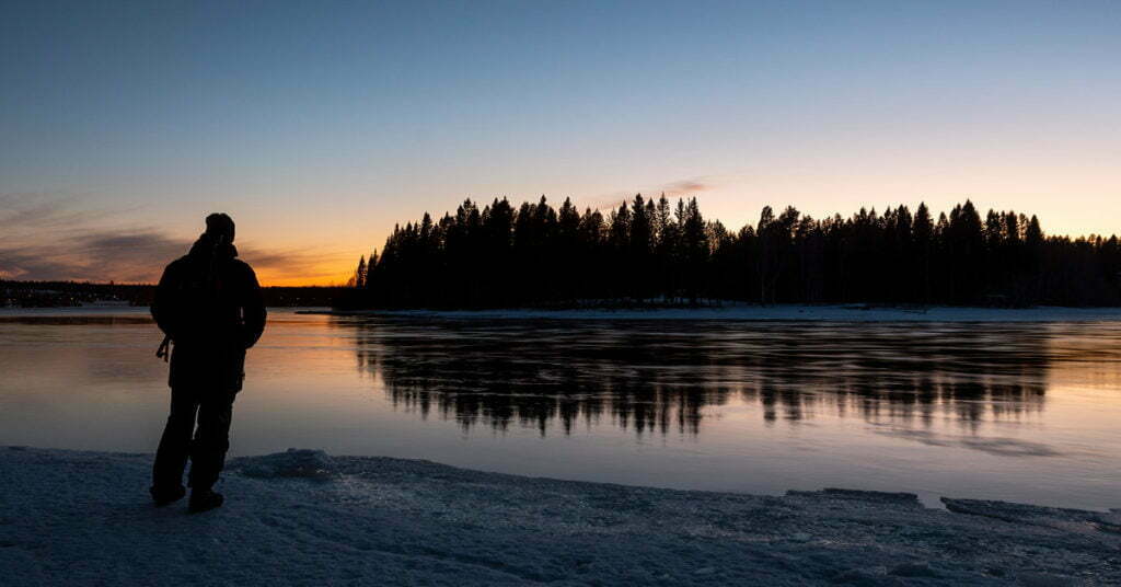 Solnedgång i Gäddvik Luleå en stjärnklar vårvinterkväll