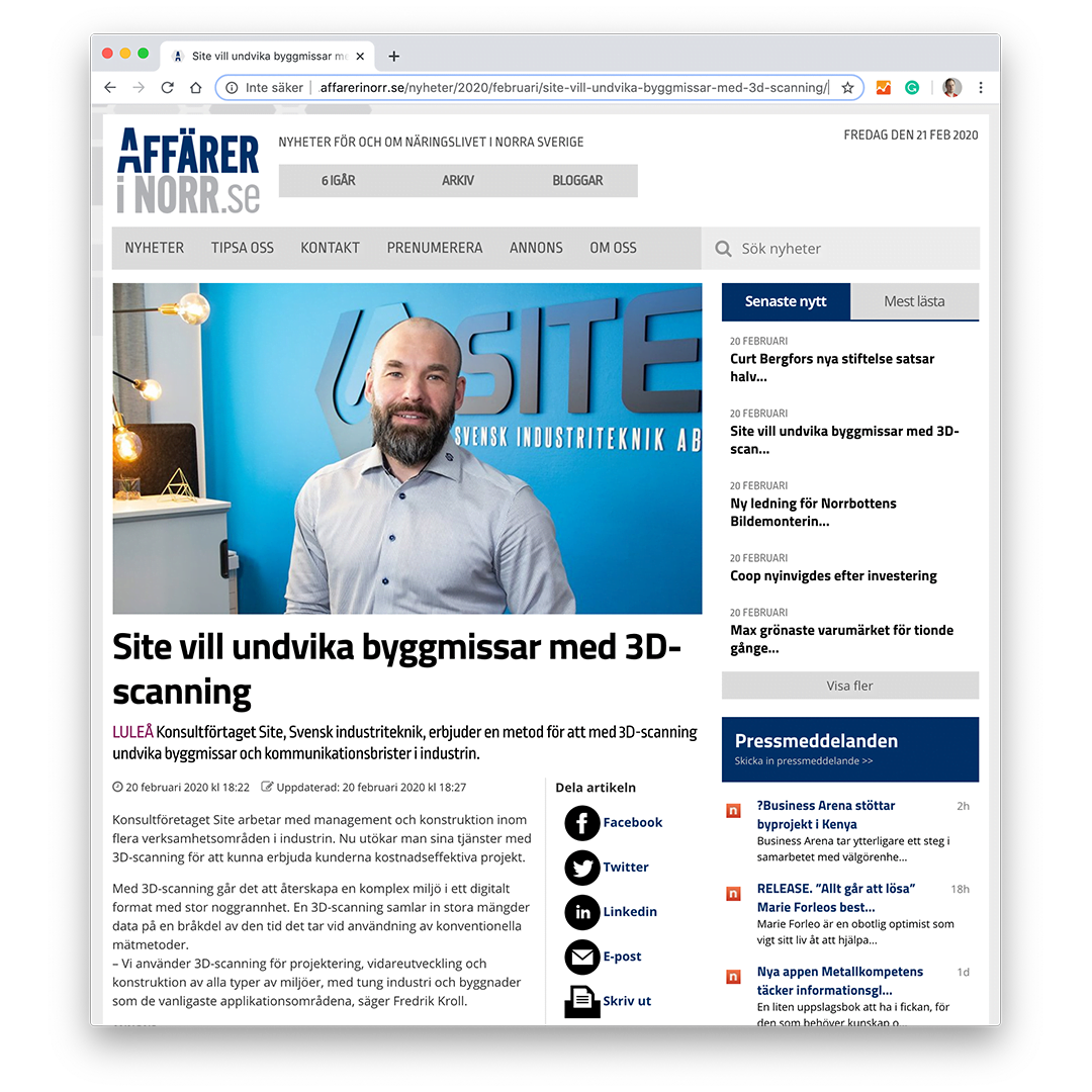 Pressmeddelande för SITE i affärer i norr