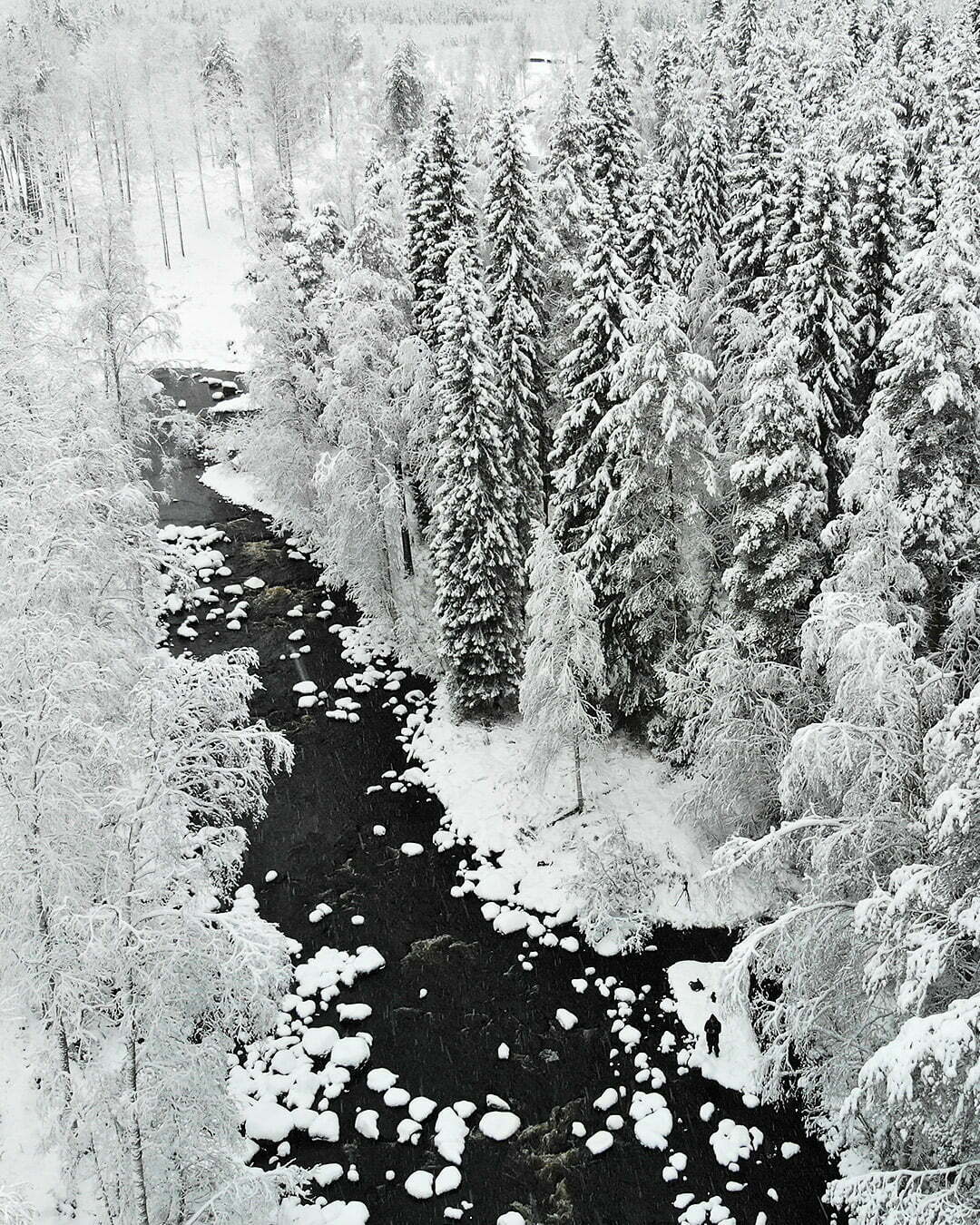 Vinterbild med drönare vid Selets bruk utanför Luleå