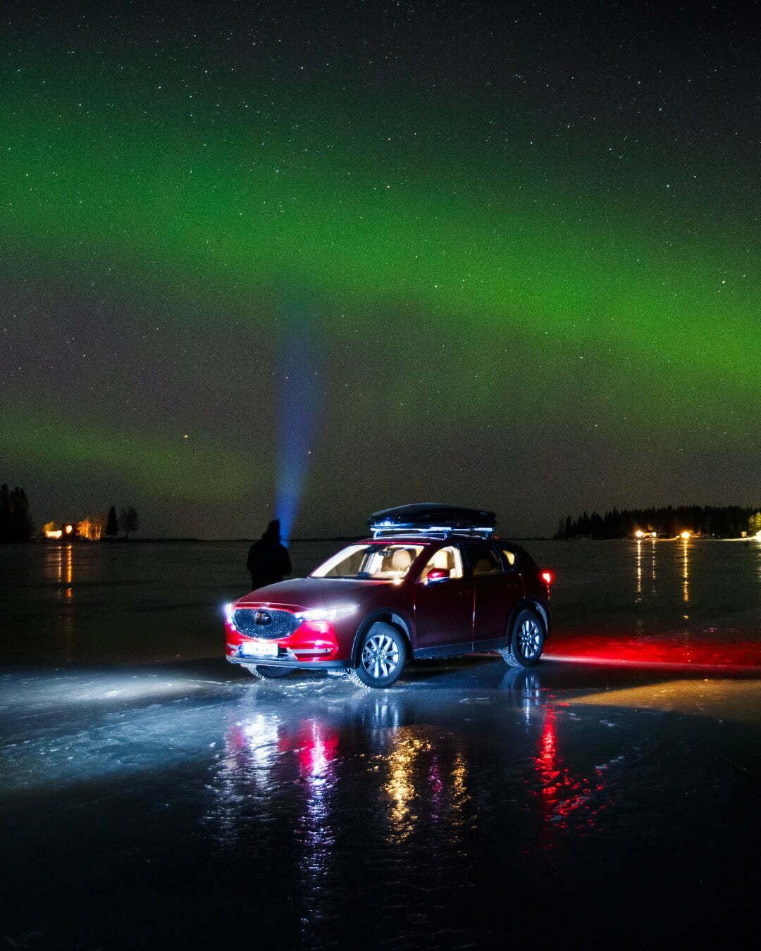 Fotografera norrsken på Luleås isväg med bil