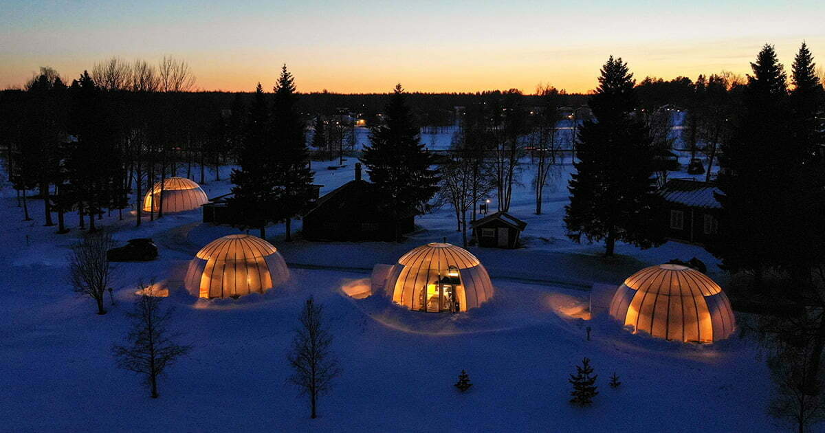 Drönarbild på Ice and light village i Kalix