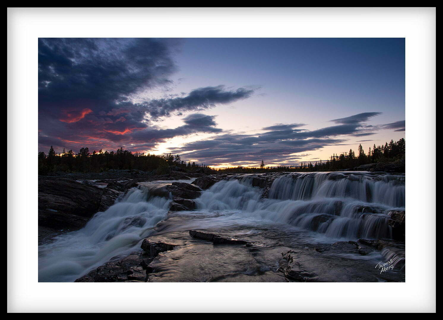 Tavla 00072 Solnedgång vid Trappstegsforsen